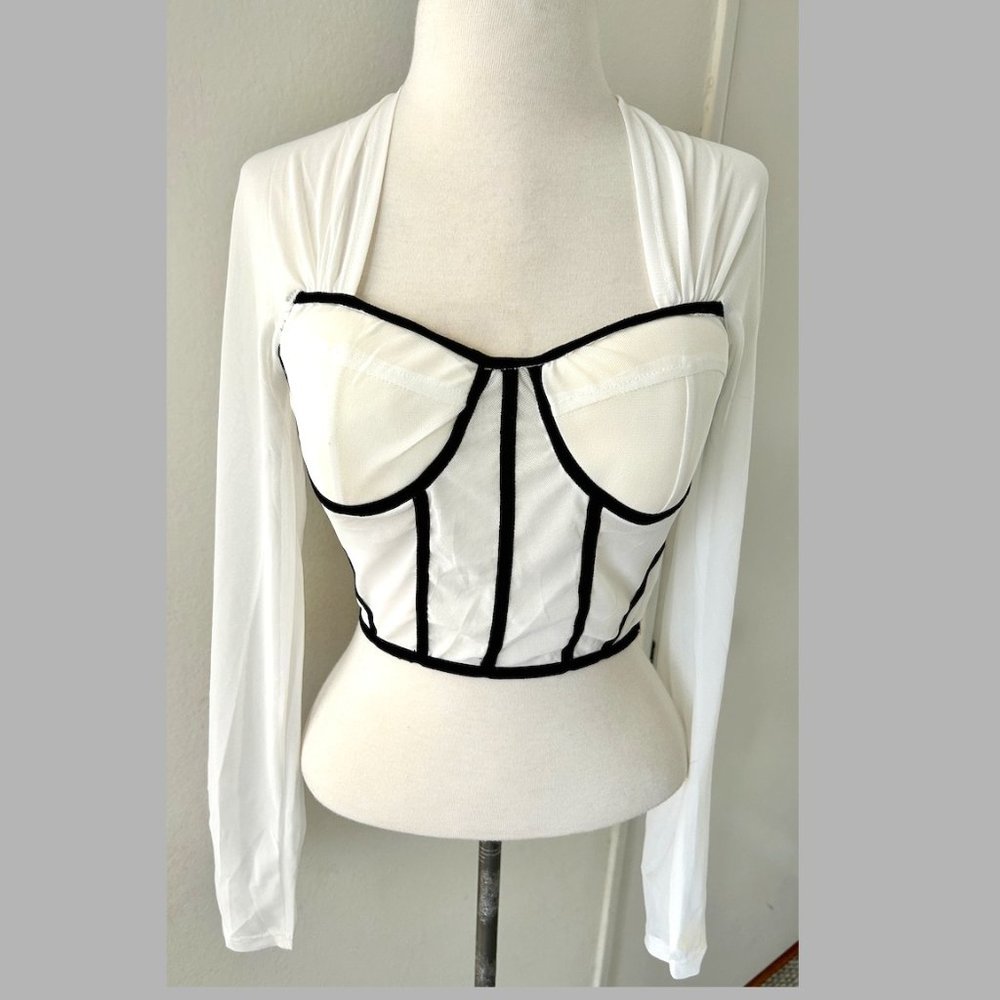 Y2K 90s NWT sheer mesh crop top corset-style white size L